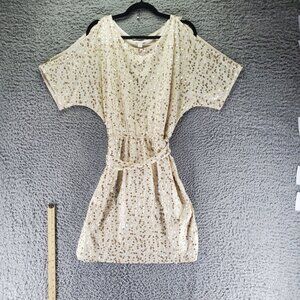 New York & Company Dress Womens Large Cream Gold Sequin Short Sleeve *NWT*